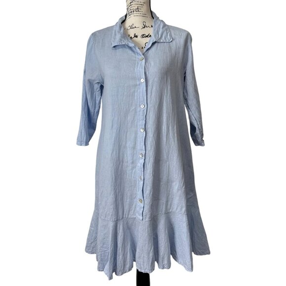 Terzo Millennio Button-Up Shirt Dress Light Blue Linen Blend Italy Womens Size S - Picture 1 of 8